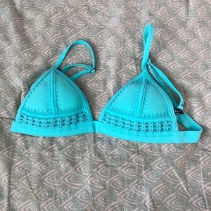 light blue crochet triangl top